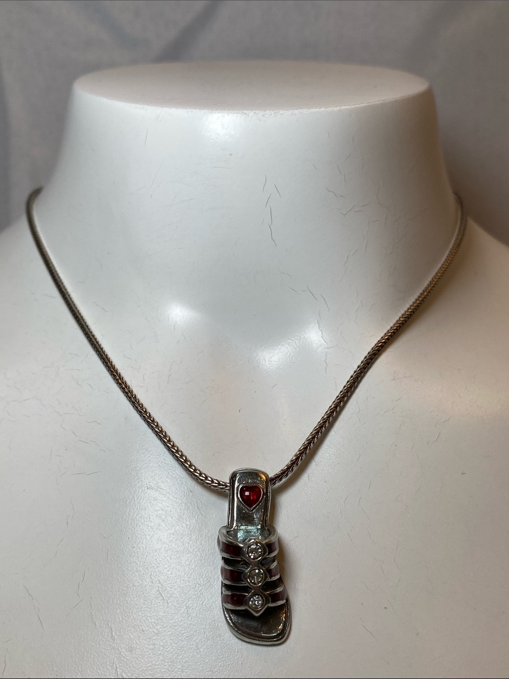 Vintage Brighton Silver Shoe Sandal Choker Necklace Red & Blue, Carrie Bradshaw